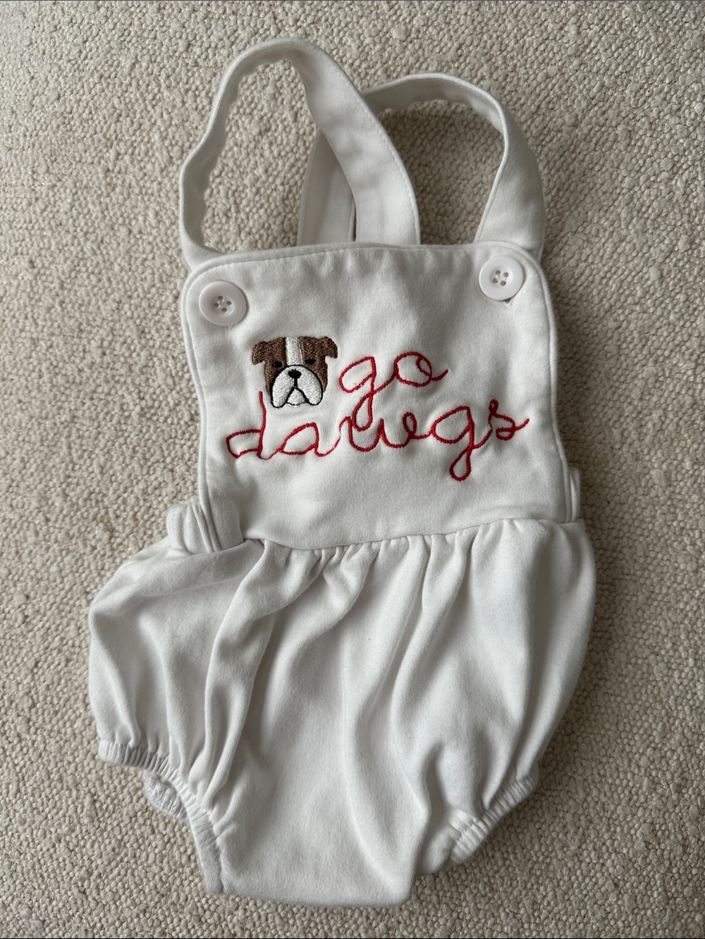 “Go Dawgs” Baby Romper with Embroidered Bulldog